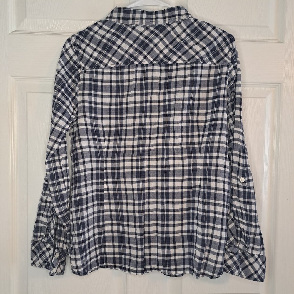 Tommy Hilfiger Blue White Lightweight Plaid Button-Up Shirt Size Large - Picture 3 of 5